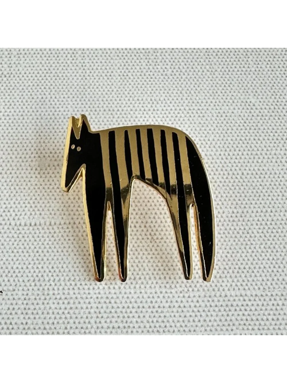 Laurel Burch Zebra Brooch Signed Vintage Gold Tone Black Enamel Zebra Pin